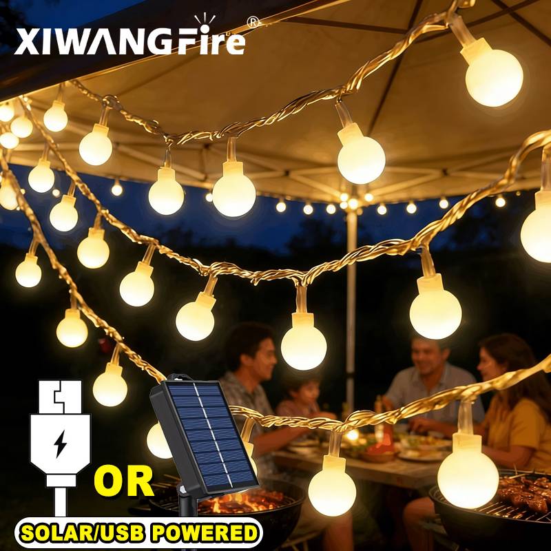 Outdoor Camping Set - 3-10M Solar/USB/Battery String Lights, Fairy Globe