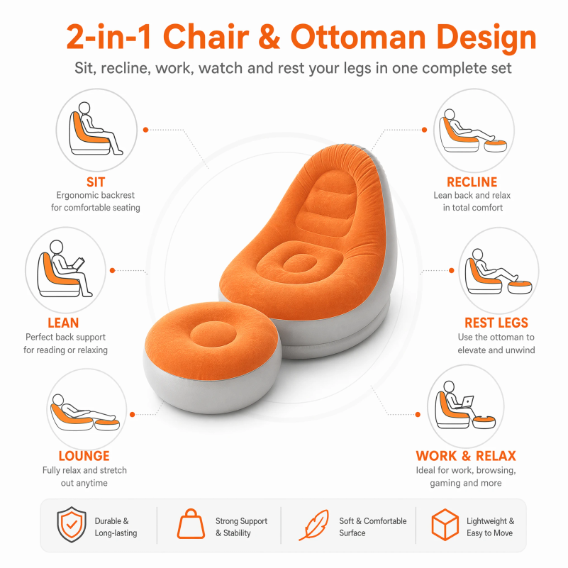 Flocking Inflatable Lazy Sofa  - Outdoor Camping Recliner Chairs review and price
